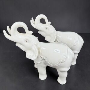 Lenox Ivory Porcelain Elephant Figurines Pair Handcrafted Gold Accents 4 Inch